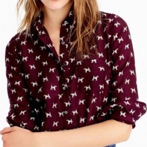J. Crew Popover Maroon Dog Print Shirt